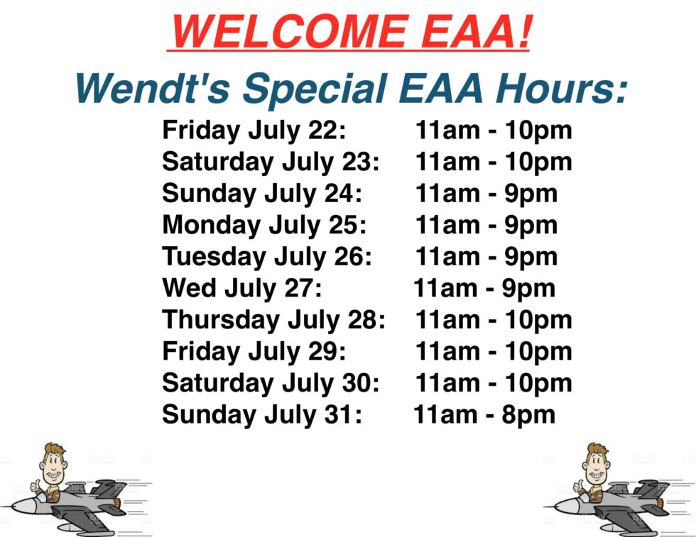 2022 Special EAA Hours Wendt's on the Lake
